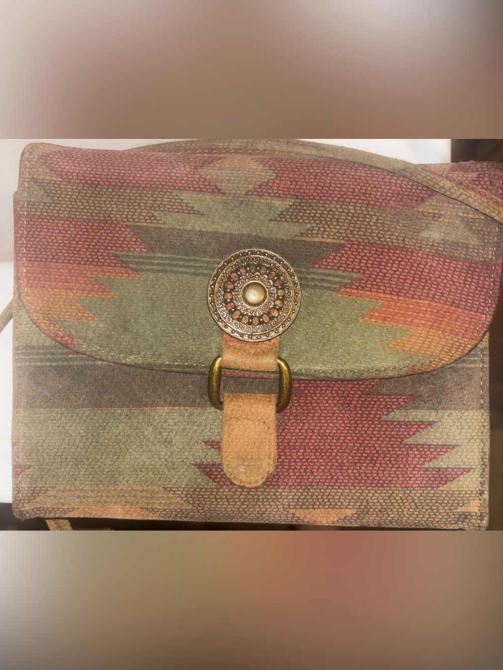Vintage Minnetonka Brown and Tan Canvas Crossbody with Leather Trim